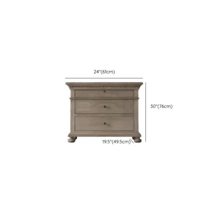 Traditional Grey Wooden Bedside Table with 3 Drawers Storage Image - 10