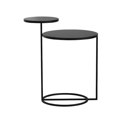Minimalist Round Metal Bedside Table in Black without Storage Image - 3