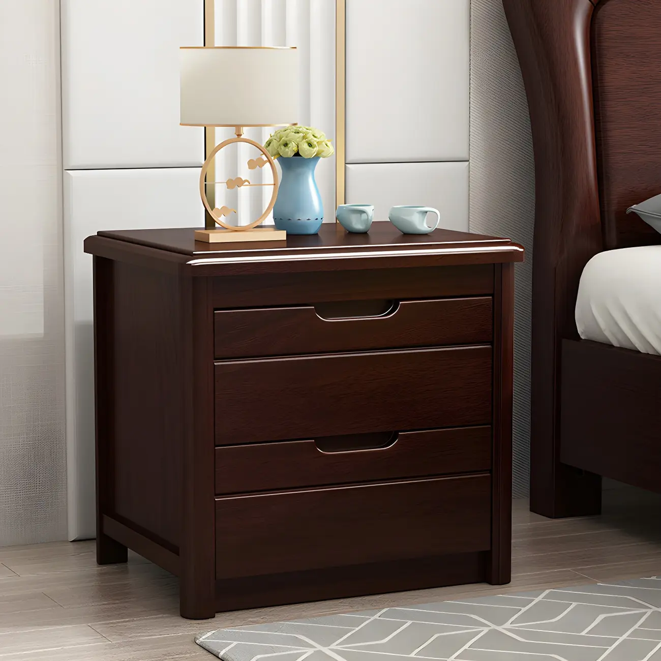 Modern White Wooden Nightstand with Storage Drawers Image - 11 | homeyfad