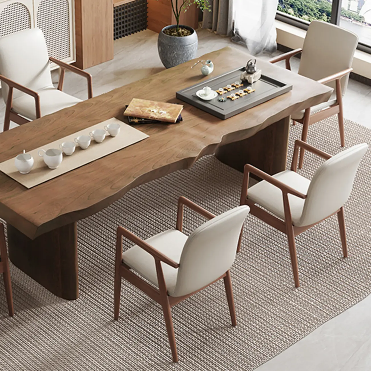 Modern Wood Faux Leather Upholstered Dining Armchair Image - 1 | homeyfad