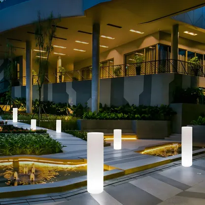 Rechargeable LED White Bollard Lighting for Garden Pathways Image - 4
