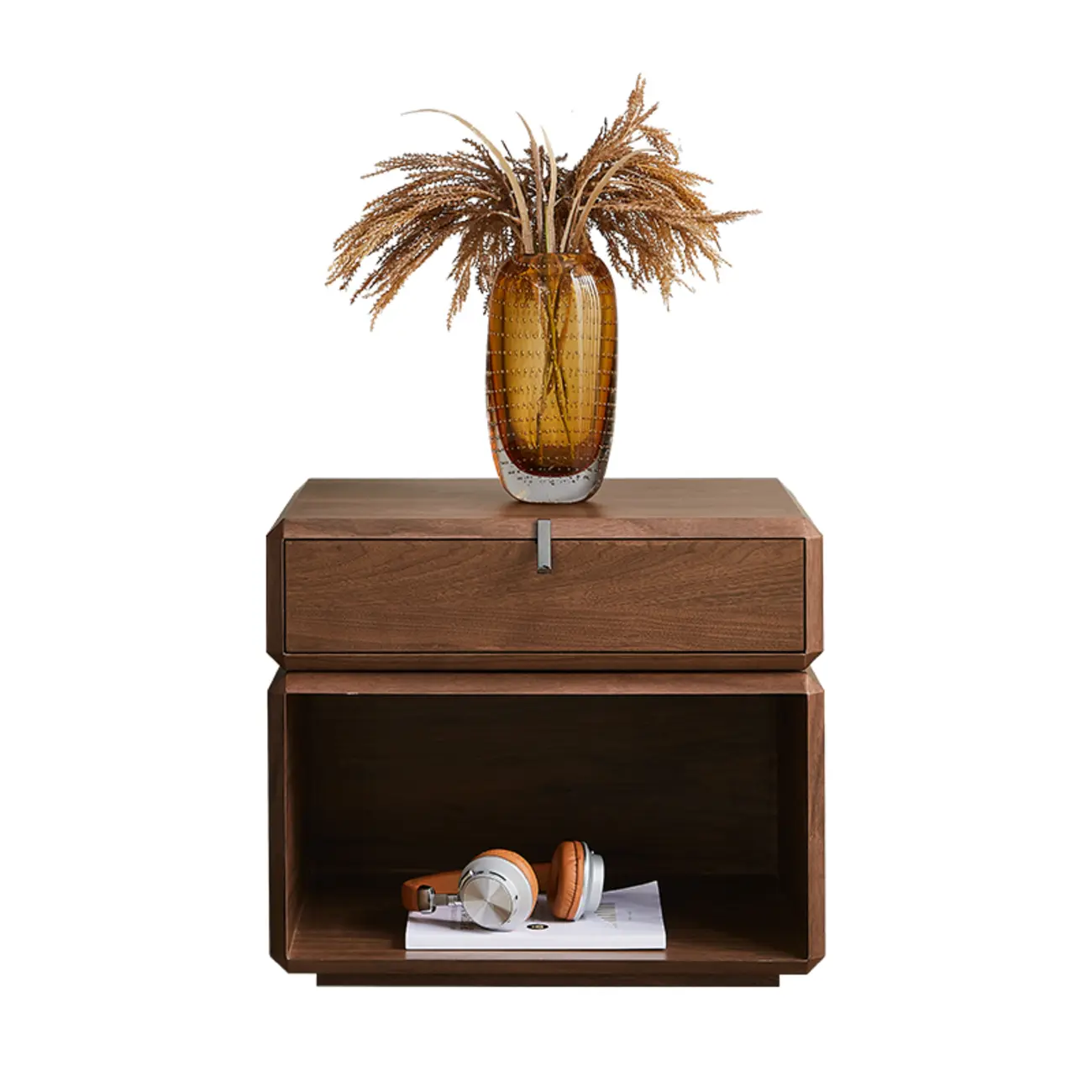 Modern Dark Walnut Wood Bedside Table with 3 Drawers Image - 2 | homeyfad