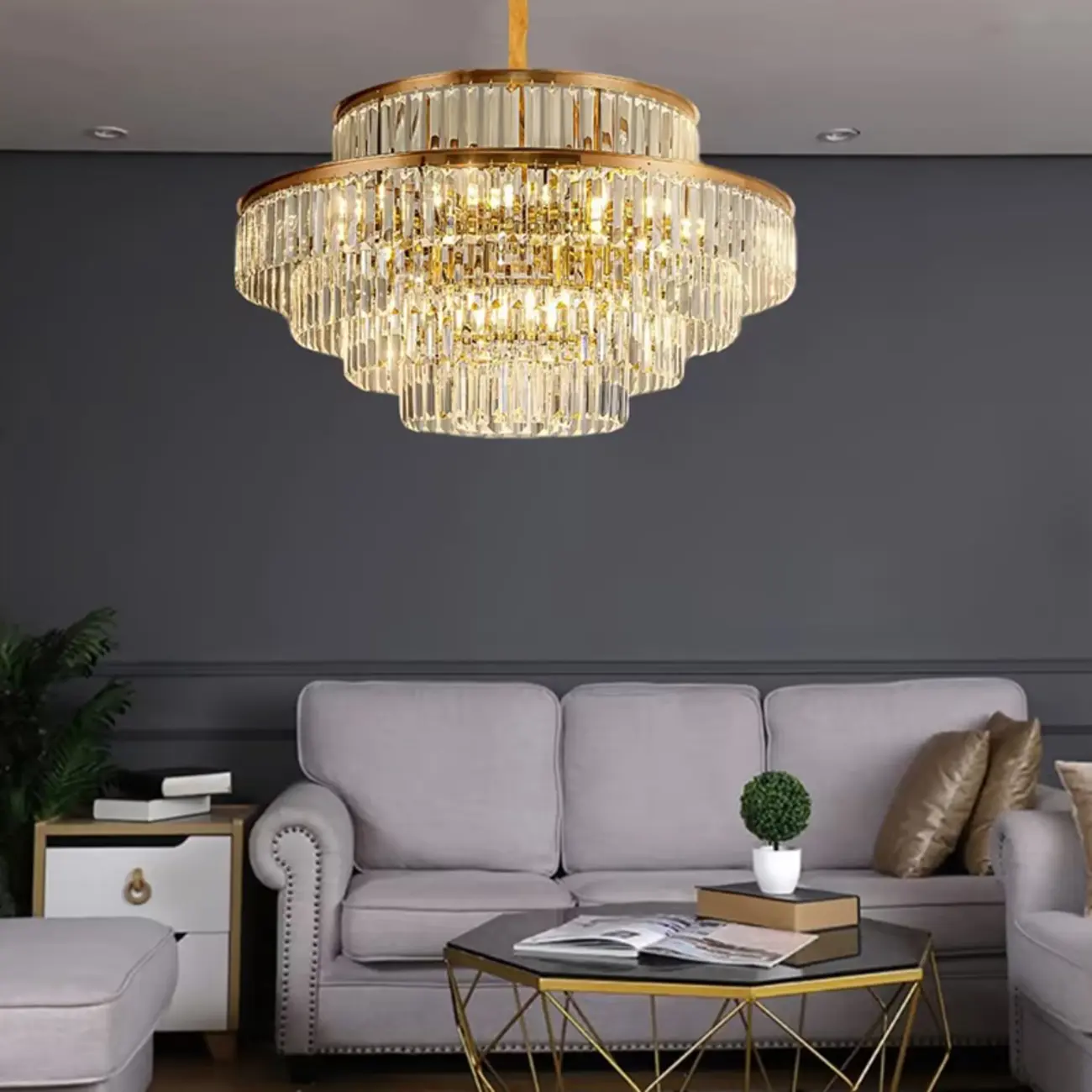 Luxury Crystal Gold Chandelier with Multi-Tiered Design  Image - 4 | homeyfad