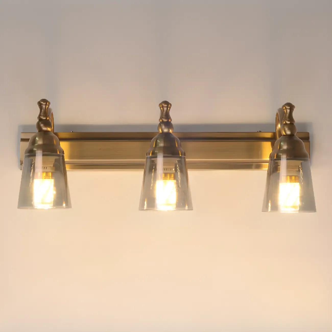 Elegant Brass Geometric Vanity Lamps Above Mirror Image - 4