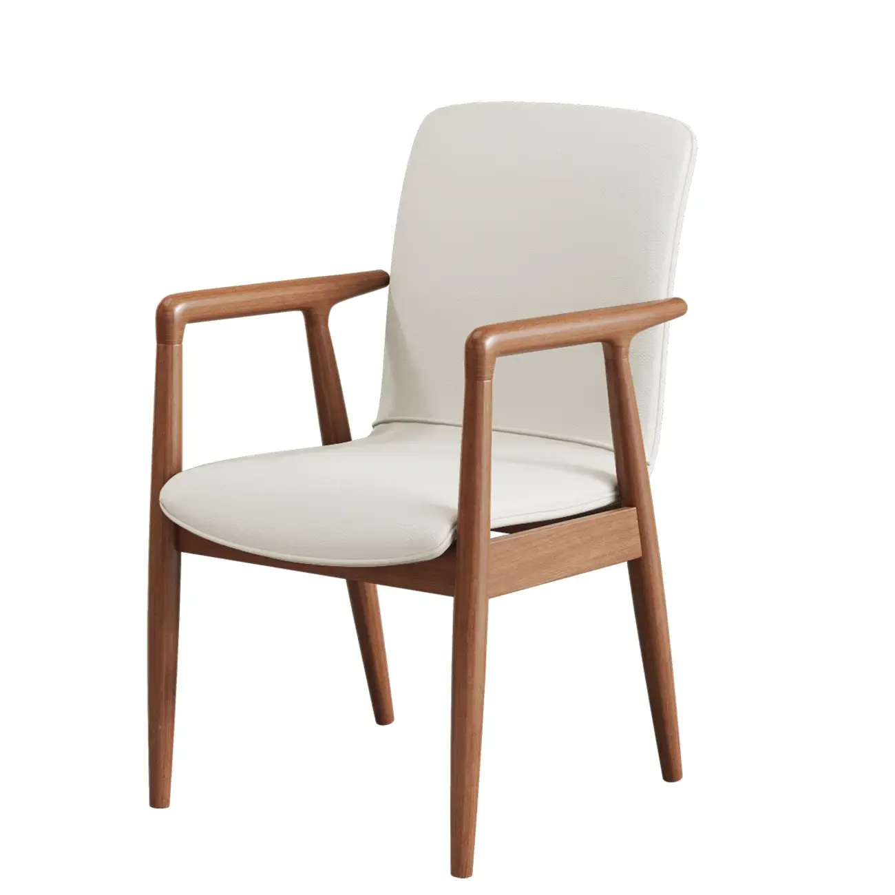 Modern Wood Faux Leather Upholstered Dining Armchair Image - 2