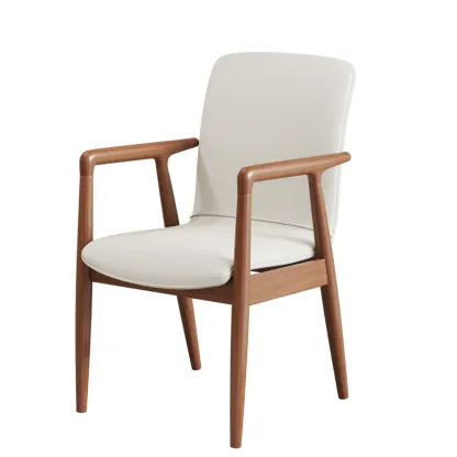 Modern Wood Faux Leather Upholstered Dining Armchair Image - 2