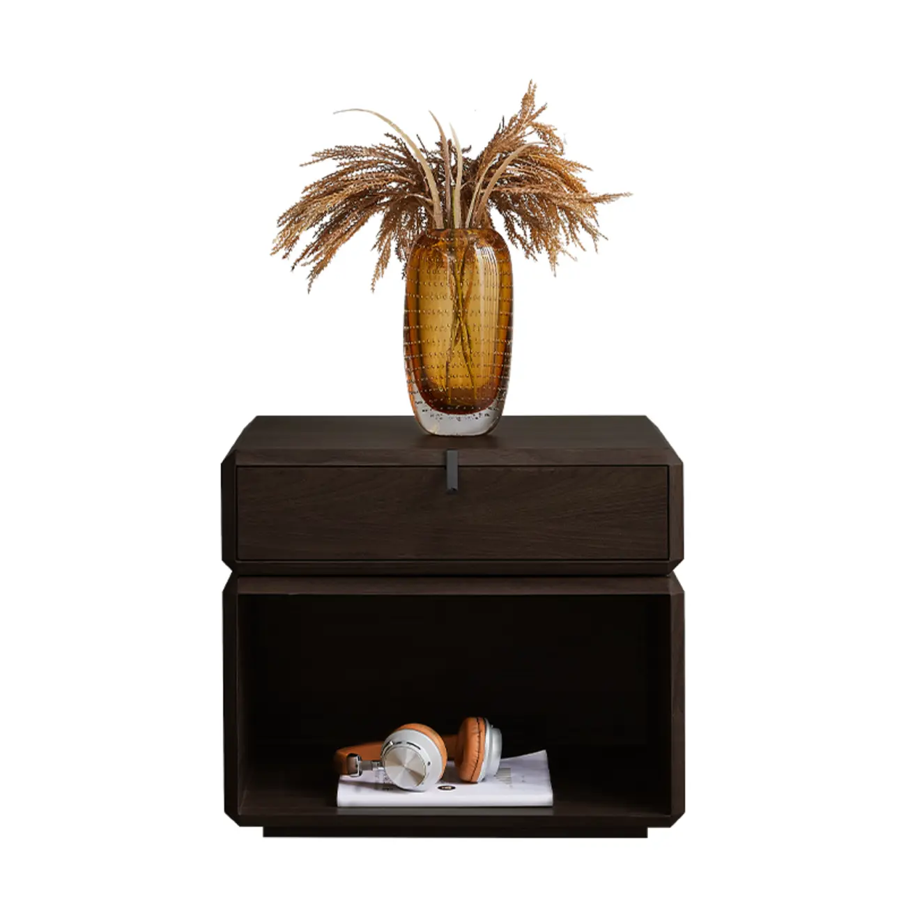 Modern Dark Walnut Wood Bedside Table with 3 Drawers Image - 3 | homeyfad