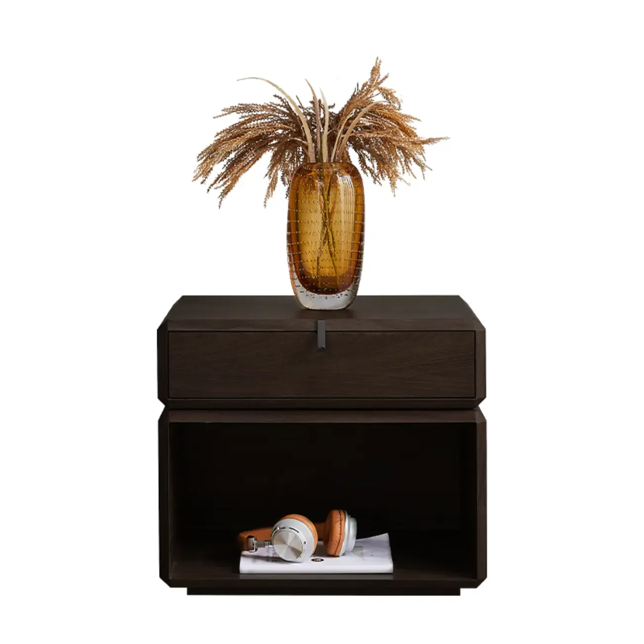 Modern Dark Walnut Wood Bedside Table with 3 Drawers Image - 3