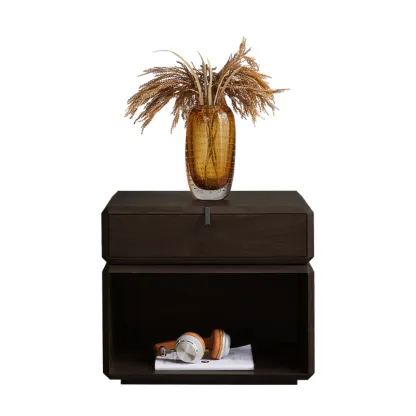 Modern Dark Walnut Wood Bedside Table with 3 Drawers Image - 3