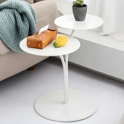 Minimalist Round Metal Bedside Table in Black without Storage Image - 5
