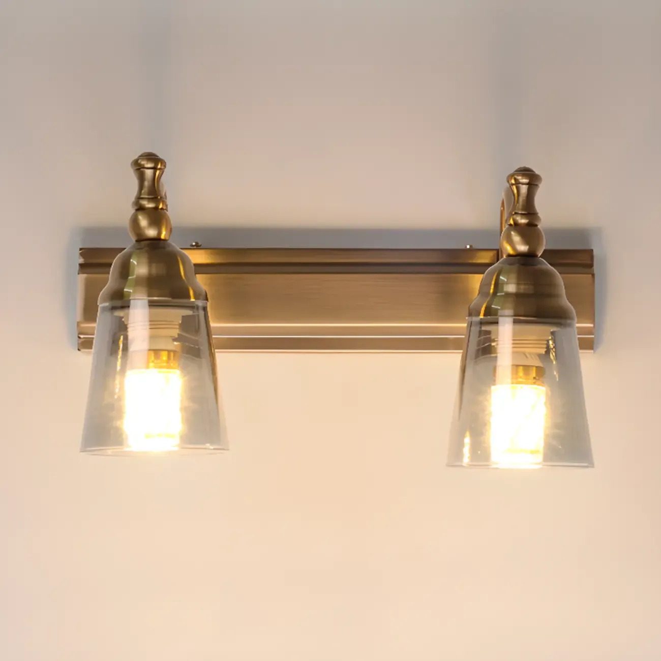 Elegant Brass Geometric Vanity Lamps Above Mirror Image - 5