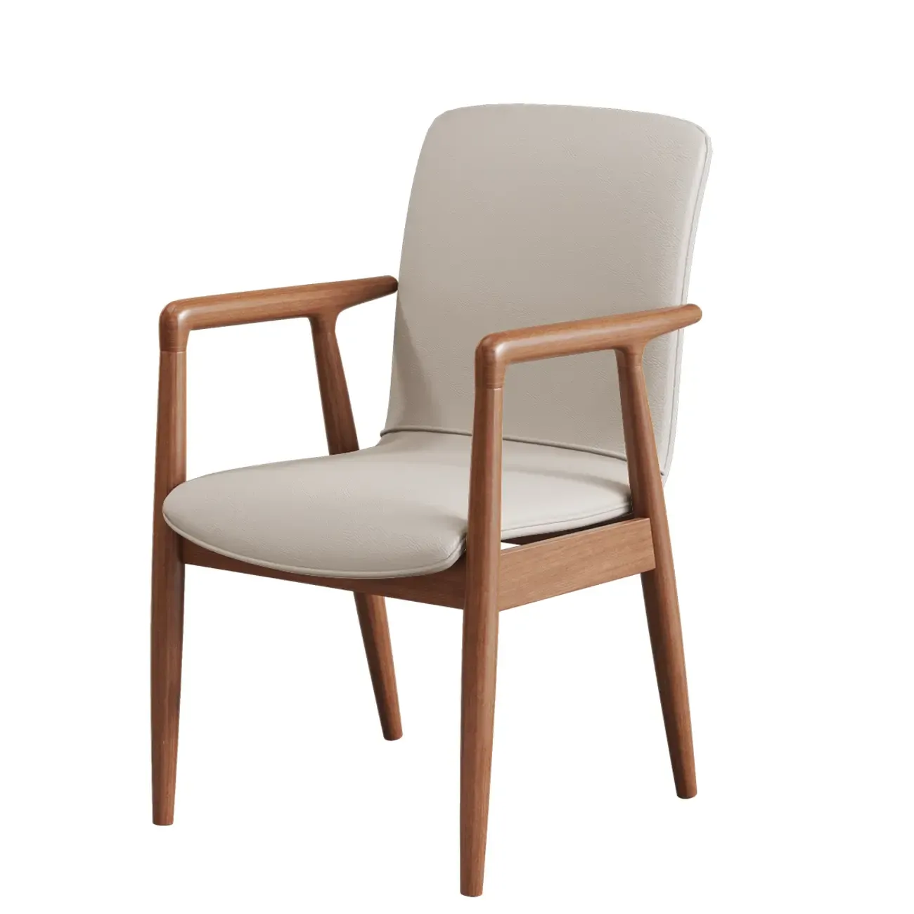 Modern Wood Faux Leather Upholstered Dining Armchair Image - 3