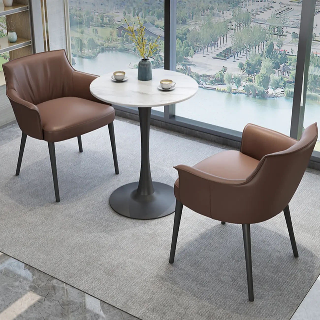 Modern Faux Leather Upholstered Armed Metal Dining Chair Image - 1 | homeyfad