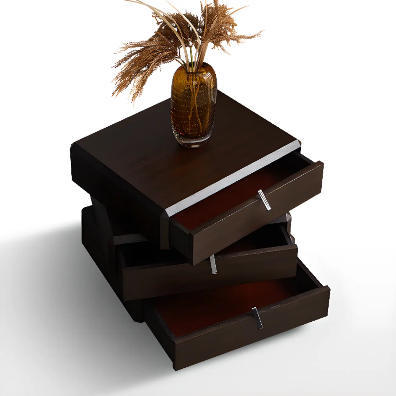 Modern Dark Walnut Wood Bedside Table with 3 Drawers Image - 4 | homeyfad