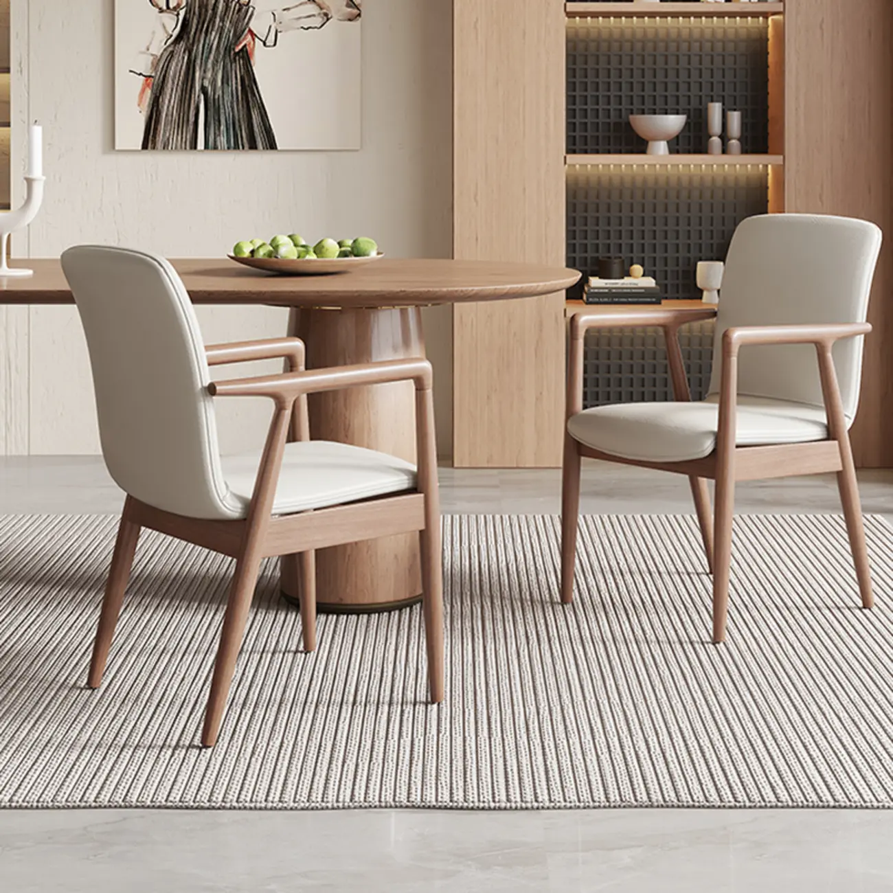 Modern Wood Faux Leather Upholstered Dining Armchair Image - 4 | homeyfad