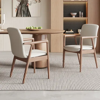 Modern Wood Faux Leather Upholstered Dining Armchair Image - 4