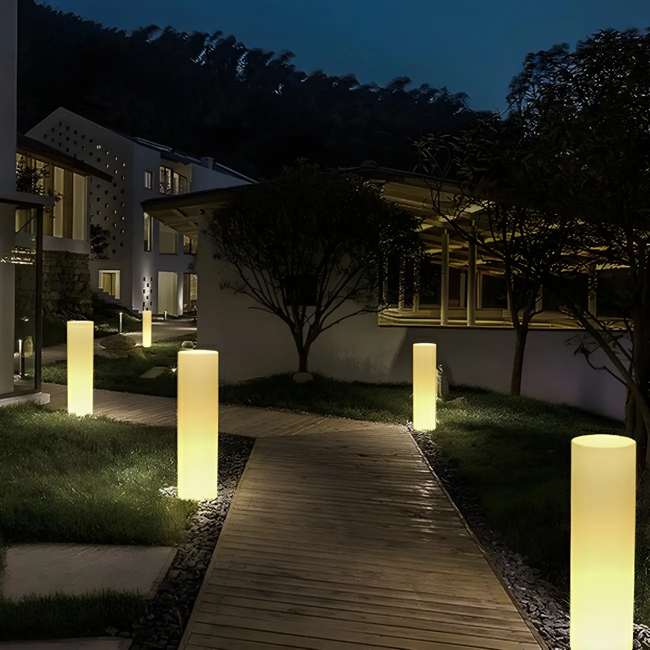 Rechargeable LED White Bollard Lighting for Garden Pathways Image - 6 | homeyfad