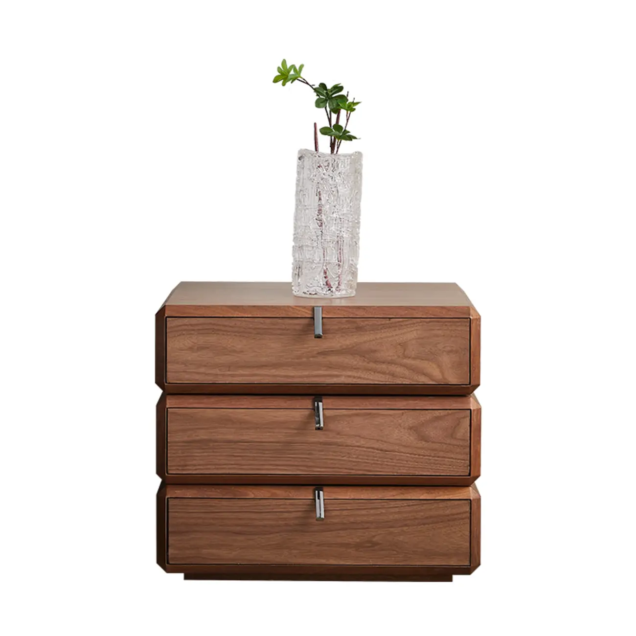 Modern Dark Walnut Wood Bedside Table with 3 Drawers Image - 5 | homeyfad