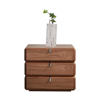 Modern Dark Walnut Wood Bedside Table with 3 Drawers Image - 5