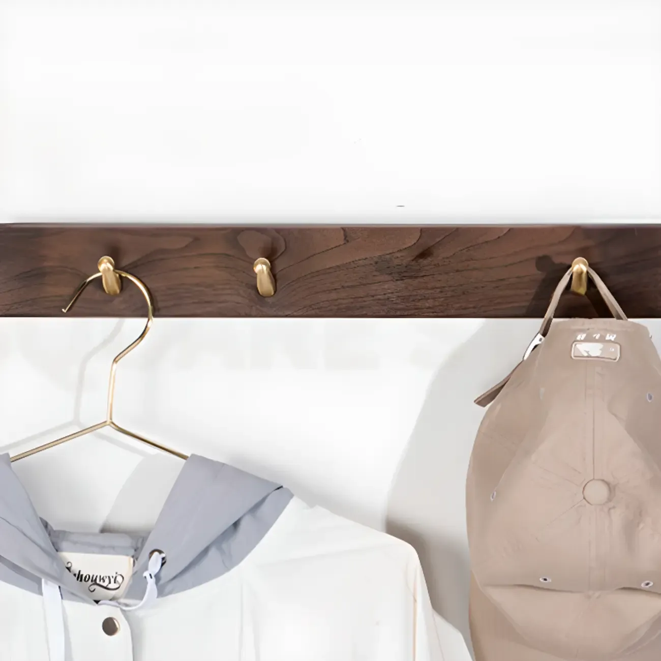 Rustic Wooden Brown Wall-Mounted Coat Rack with Shelves Image - 10