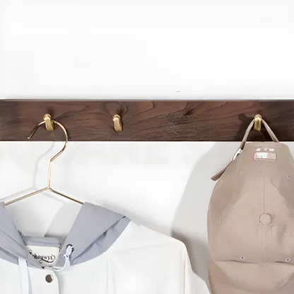 Rustic Wooden Brown Wall-Mounted Coat Rack with Shelves Image - 10
