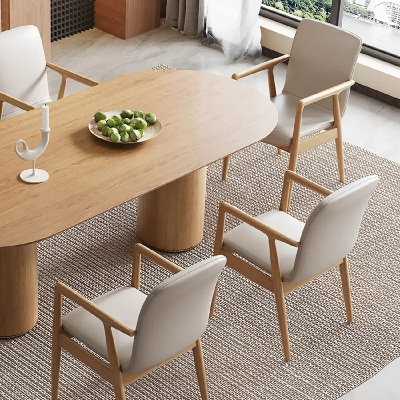 Modern Wood Faux Leather Upholstered Dining Armchair Image - 5