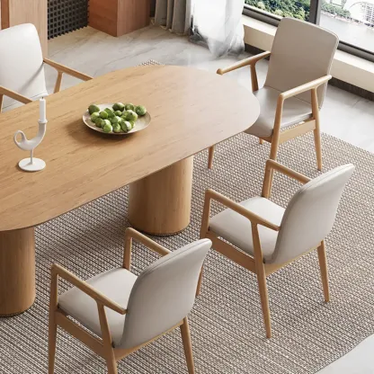 Modern Wood Faux Leather Upholstered Dining Armchair Image - 5