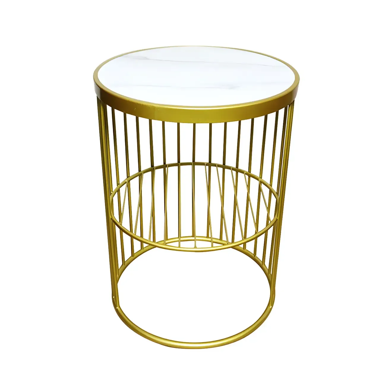 Modern Metal Bedside Table with Open Shelf in Cylindrical Shape Image - 3