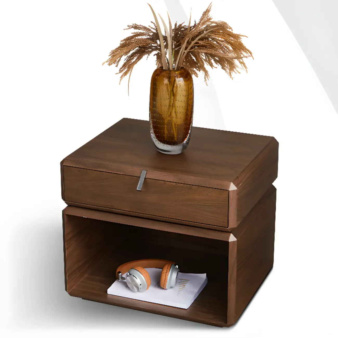 Modern Dark Walnut Wood Bedside Table with 3 Drawers Image - 6