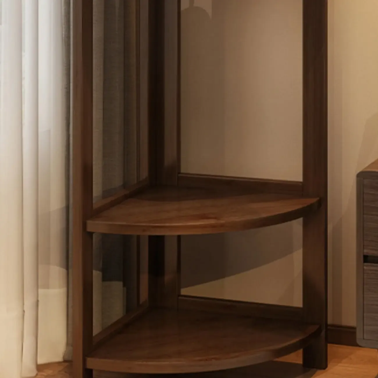 Modern Wooden Corner Coat Rack with Shelves and Hooks Image - 7
