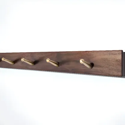 Rustic Wooden Brown Wall-Mounted Coat Rack with Shelves Image - 11