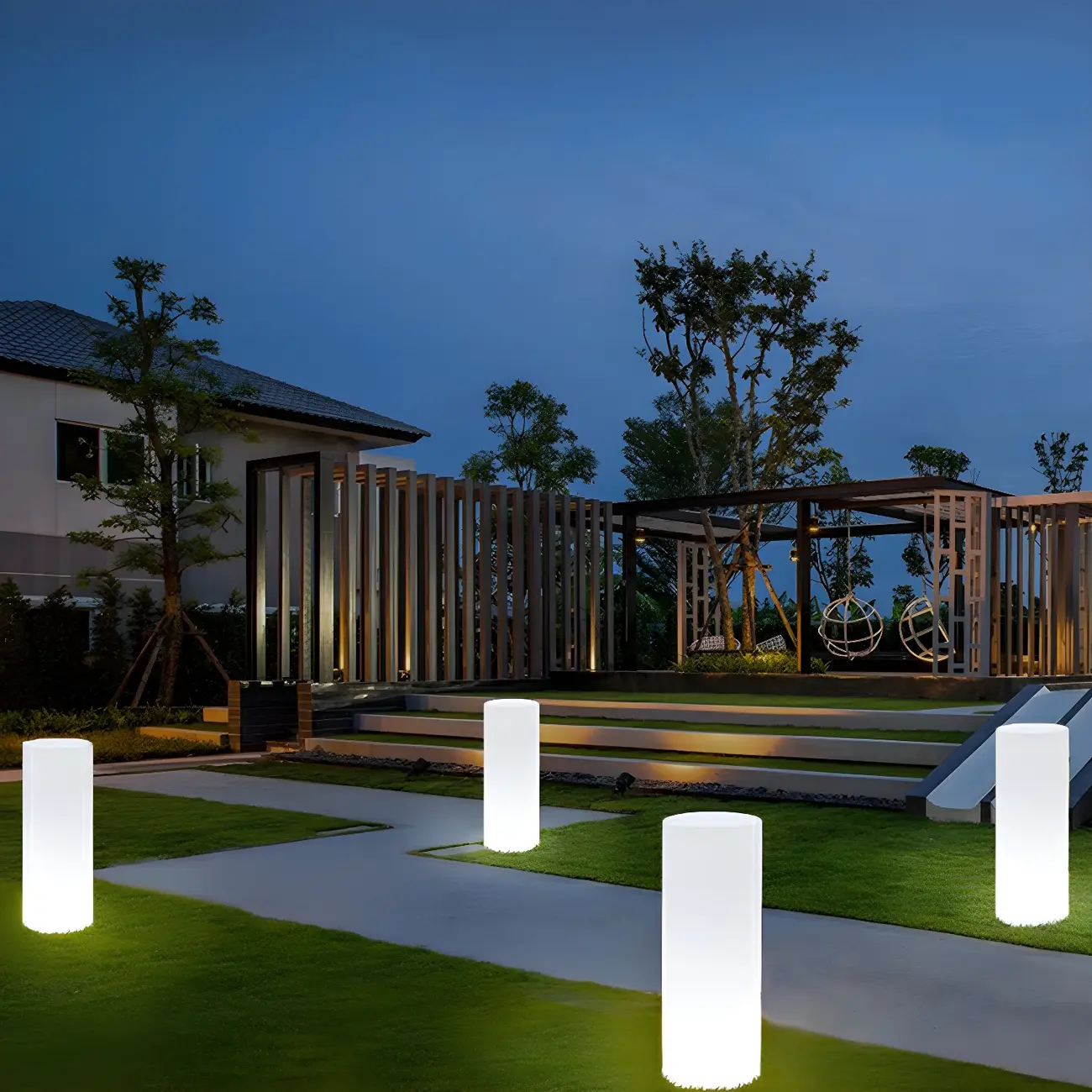 Rechargeable LED White Bollard Lighting for Garden Pathways Image - 8 | homeyfad