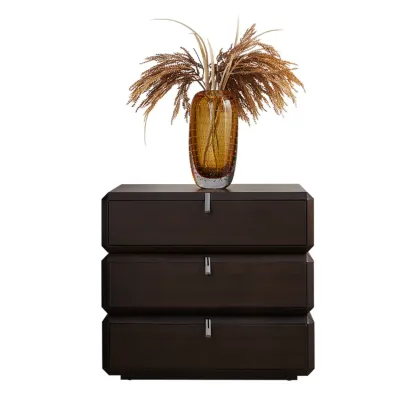 Modern Dark Walnut Wood Bedside Table with 3 Drawers Image - 7
