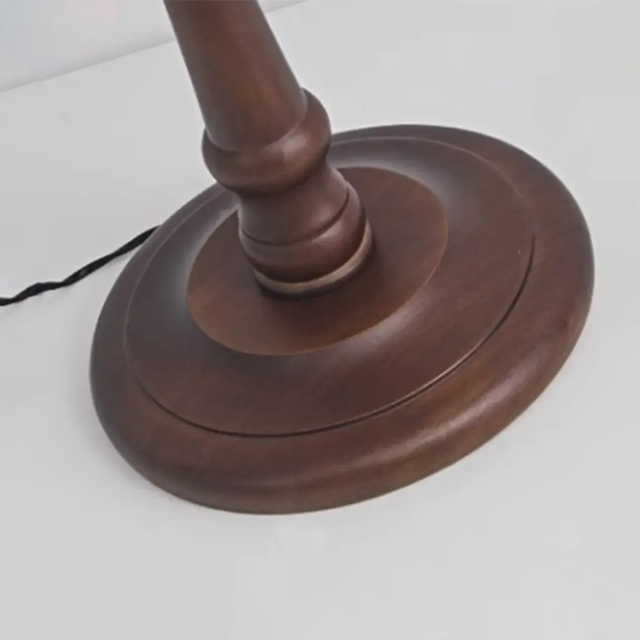 Elegant Wooden Floor Lamp with Shelf and Fabric Shade Image - 9