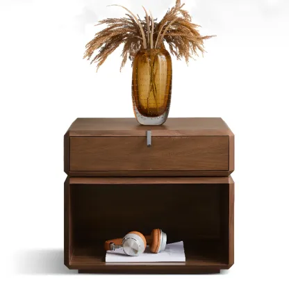 Modern Dark Walnut Wood Bedside Table with 3 Drawers Image - 8