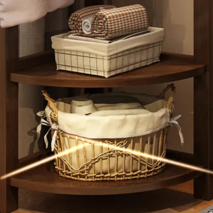Modern Wooden Corner Coat Rack with Shelves and Hooks Image - 9