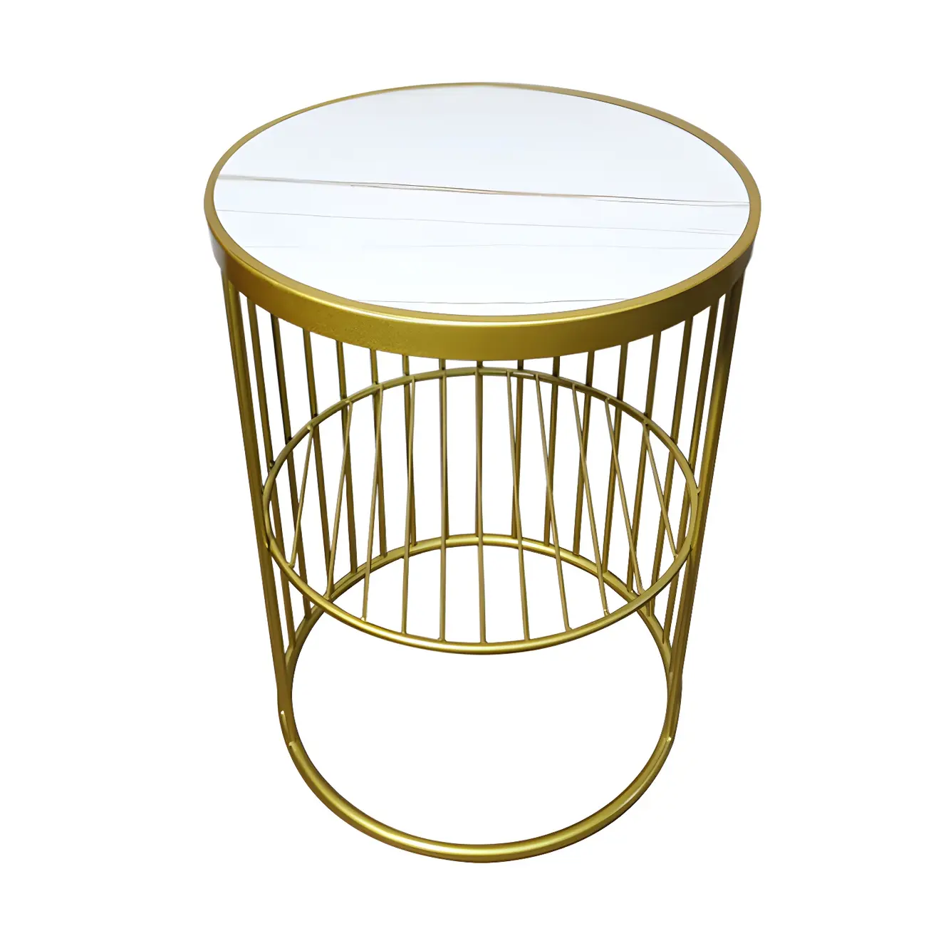 Modern Metal Bedside Table with Open Shelf in Cylindrical Shape Image - 6 | homeyfad