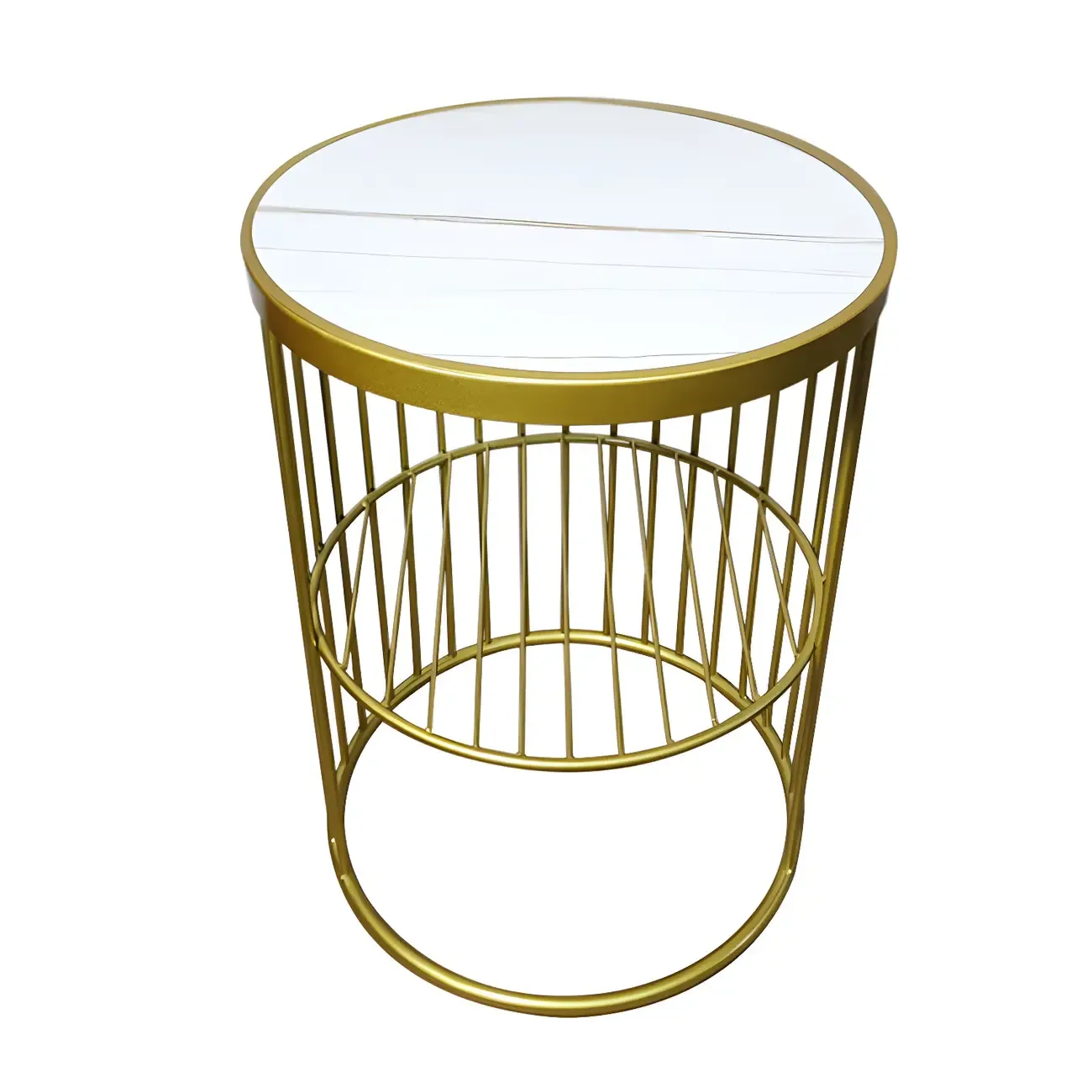 Modern Metal Bedside Table with Open Shelf in Cylindrical Shape Image - 6