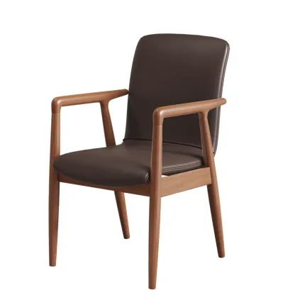 Modern Wood Faux Leather Upholstered Dining Armchair Image - 8