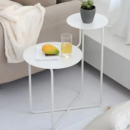Minimalist Round Metal Bedside Table in Black without Storage Image - 11