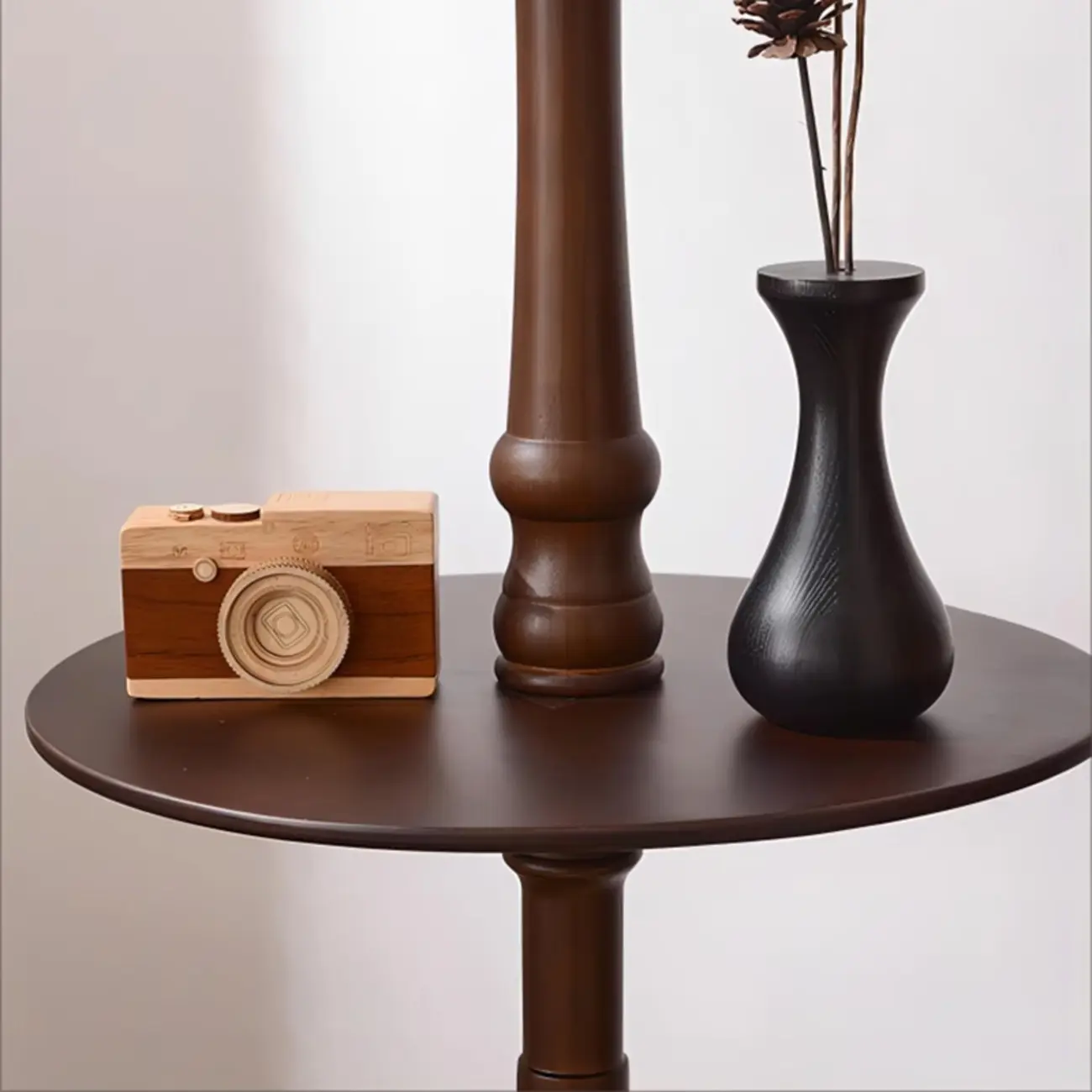 Elegant Wooden Floor Lamp with Shelf and Fabric Shade Image - 10 | homeyfad