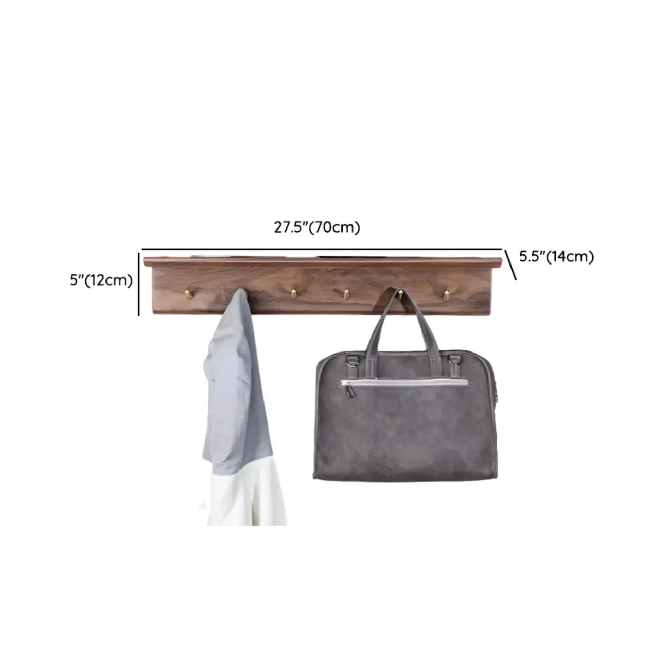 Rustic Wooden Brown Wall-Mounted Coat Rack with Shelves Image - 14