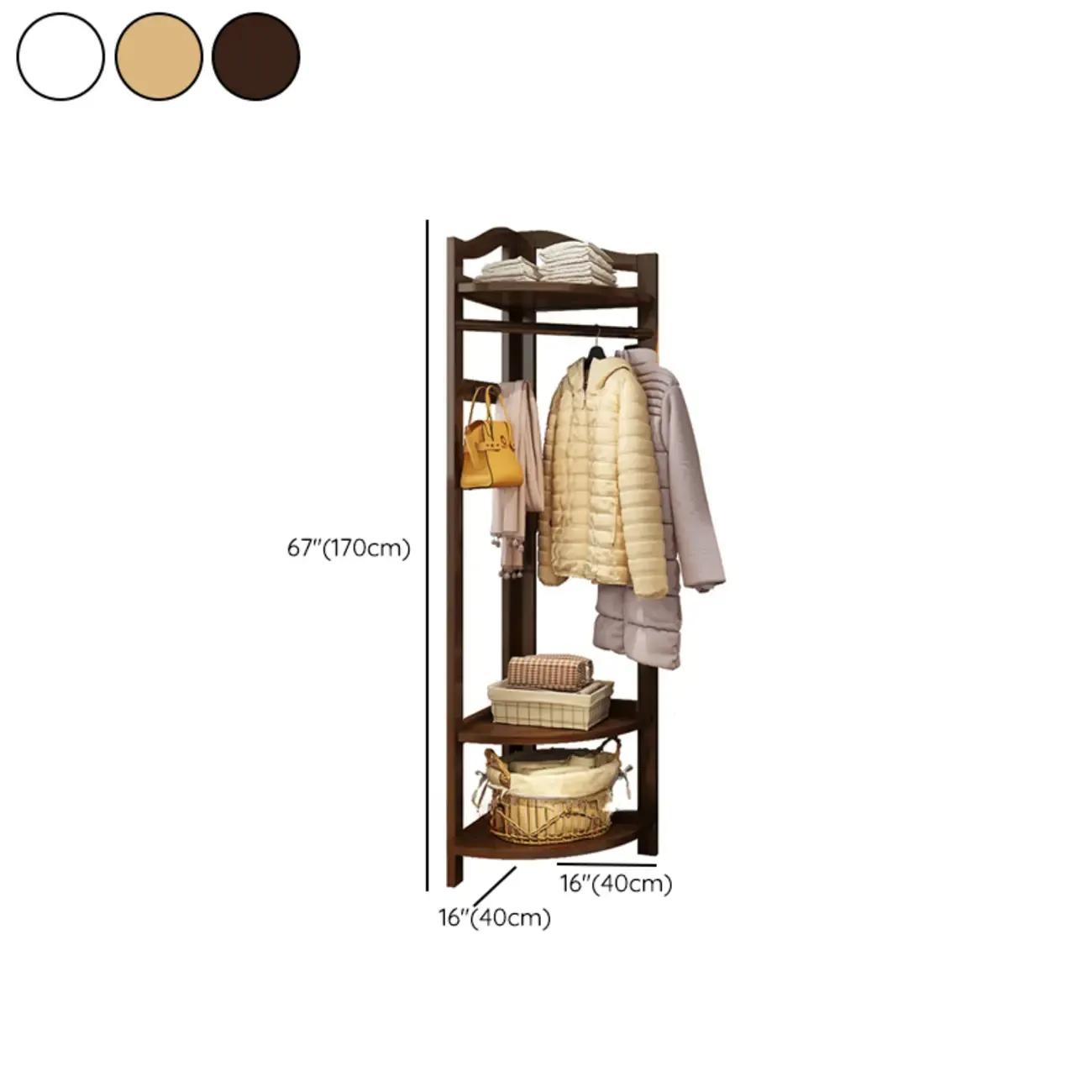 Modern Wooden Corner Coat Rack with Shelves and Hooks #size