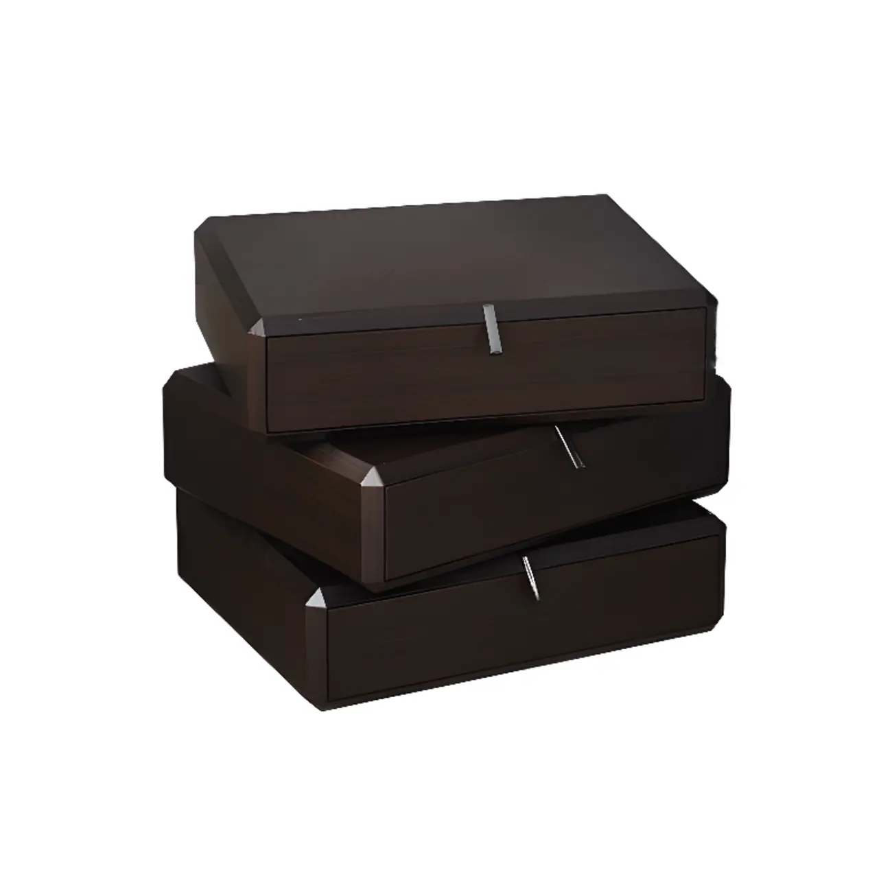 Modern Dark Walnut Wood Bedside Table with 3 Drawers Image - 9 | homeyfad