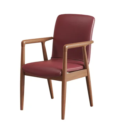Modern Wood Faux Leather Upholstered Dining Armchair Image - 9