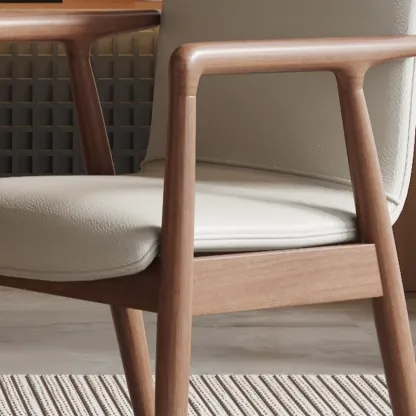 Modern Wood Faux Leather Upholstered Dining Armchair Image - 10