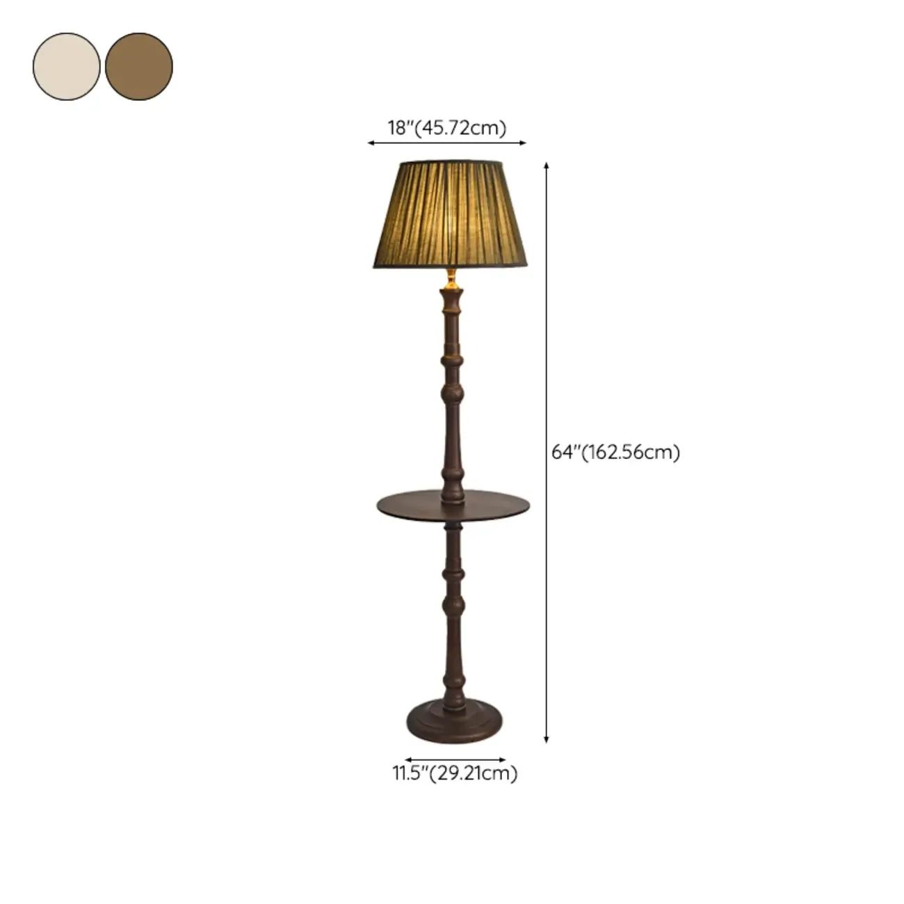 Elegant Wooden Floor Lamp with Shelf and Fabric Shade #size