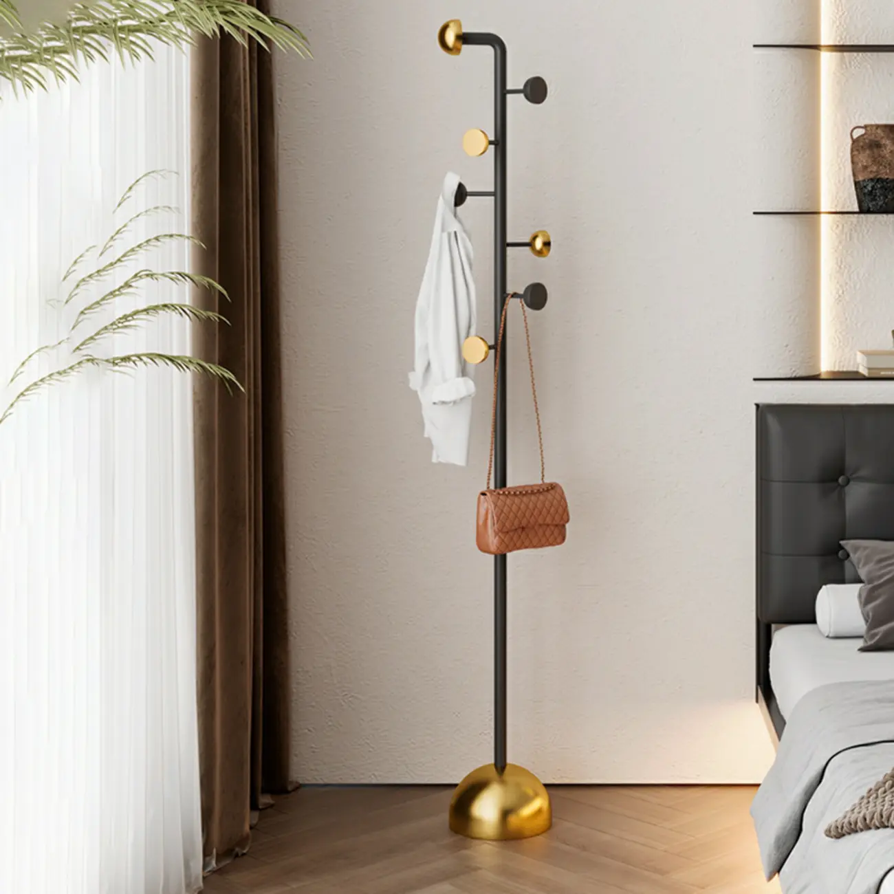 Modern Metal Coat Rack with Hooks in Black Gold Image - 1 | homeyfad