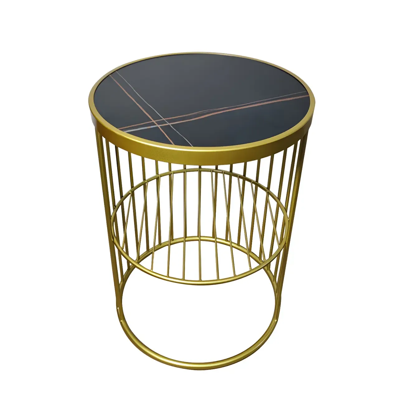 Modern Metal Bedside Table with Open Shelf in Cylindrical Shape Image - 7