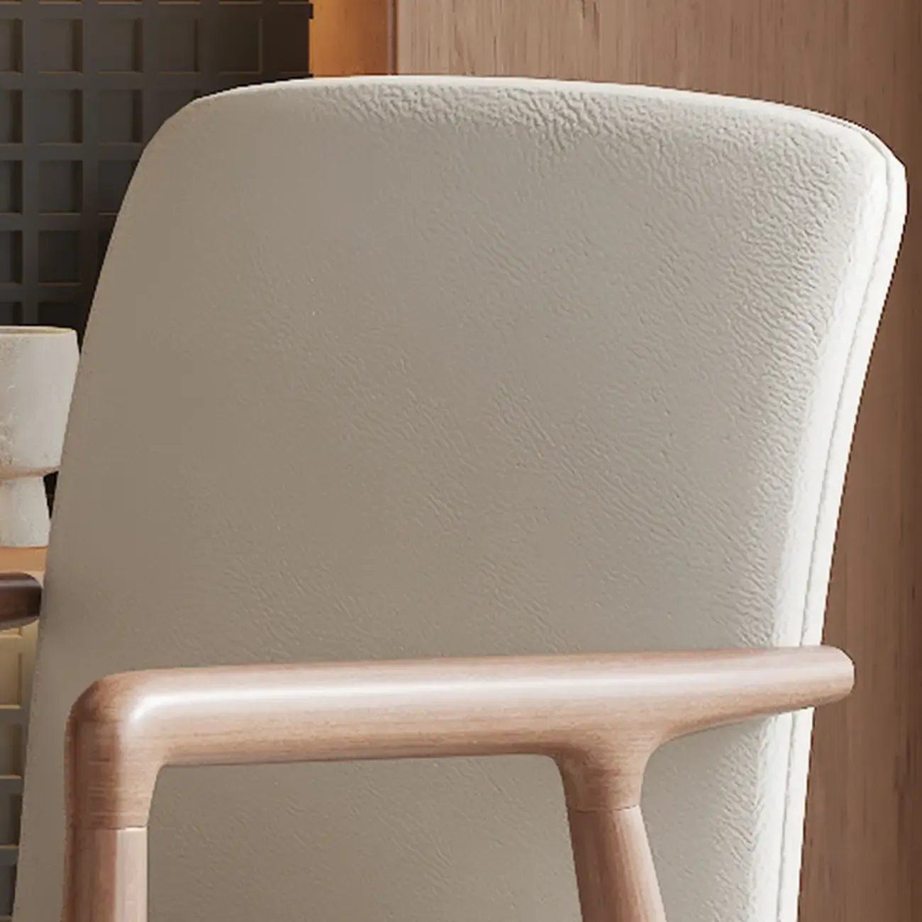 Modern Wood Faux Leather Upholstered Dining Armchair Image - 11